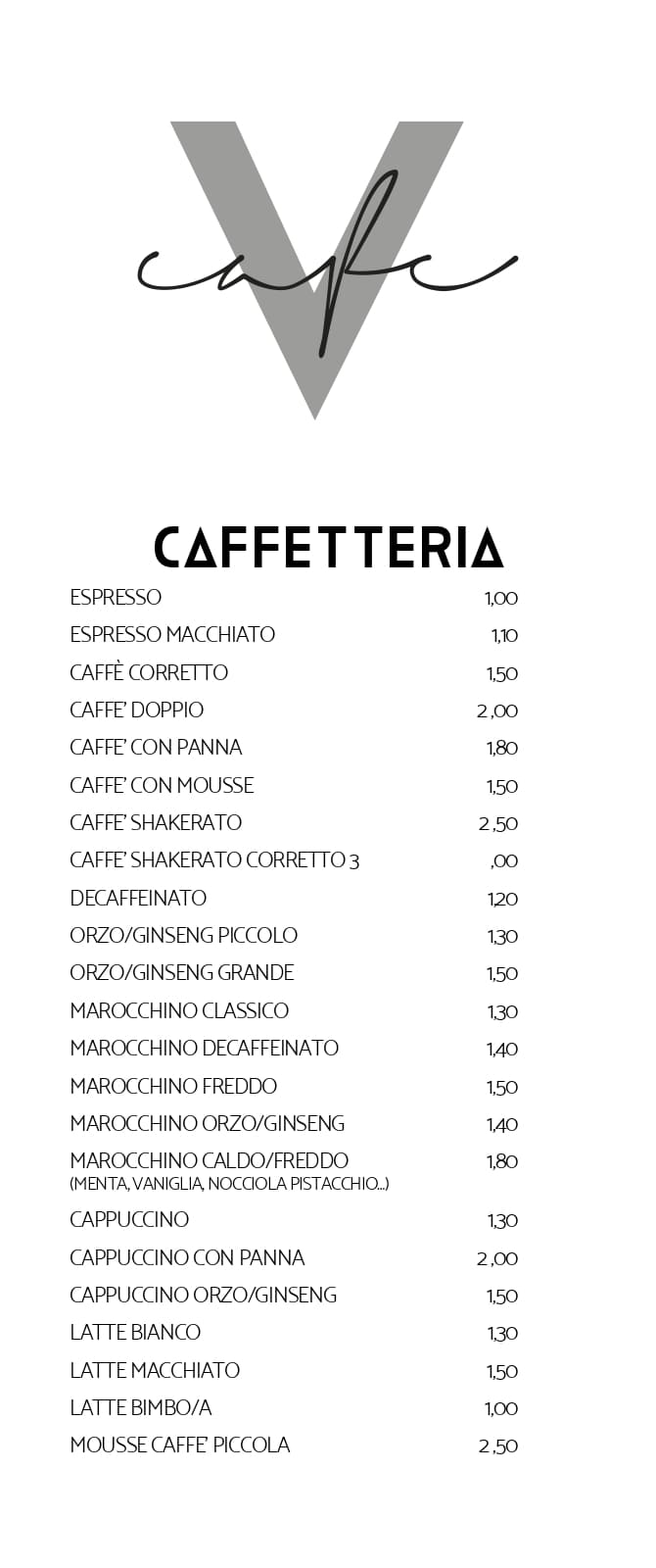 Vanity MENU CAFFETTERIA page 1