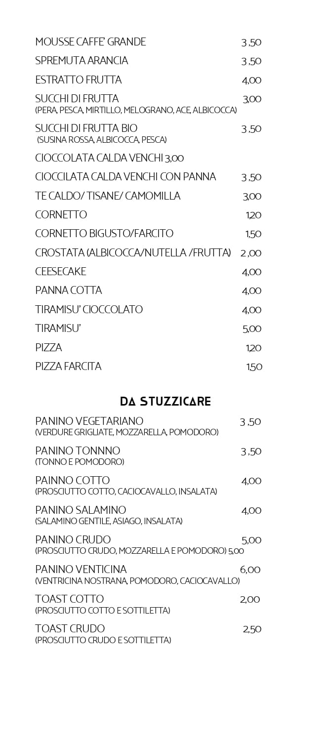 Vanity MENU CAFFETTERIA page 2