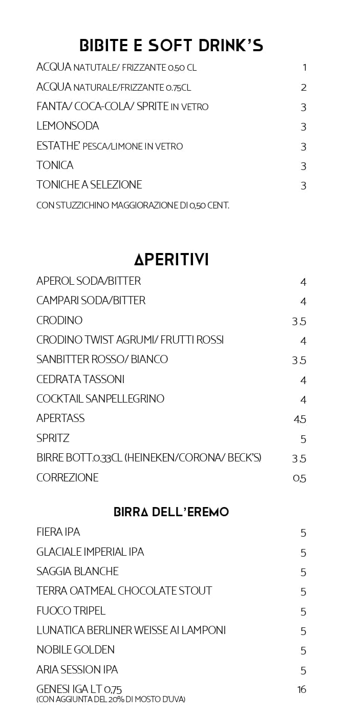 Menu Bar Vanity Cafe